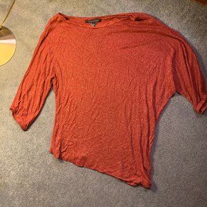 Asymmetric red lightweight sweater w/ gold shimmer